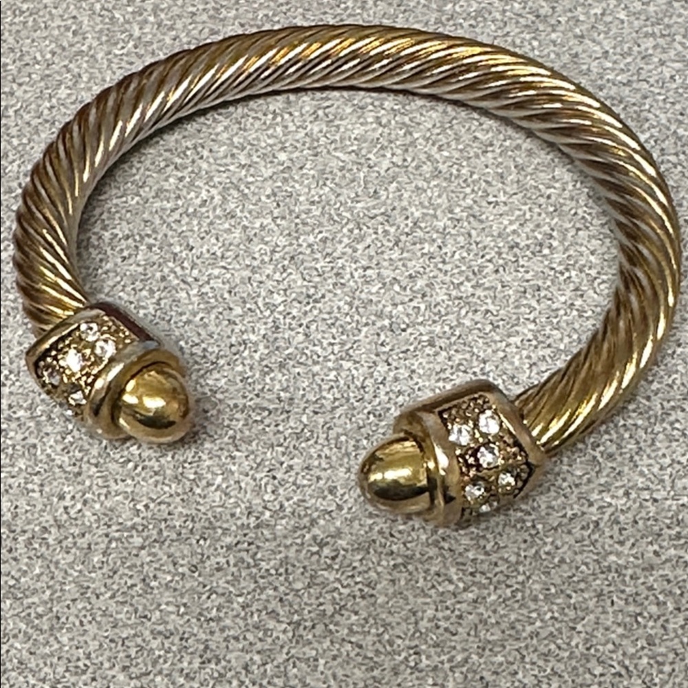 Gold Twisted Cable Cuff Bracelet with Rhinestones